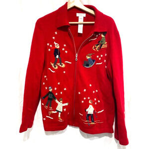 Jones New York - Vintage women's Red Christmas Lamp Wool Cardigan size Large